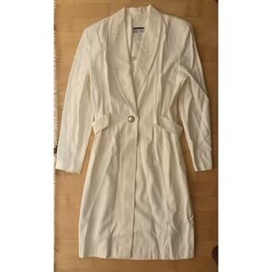 VTG Dani Maxi White V Neck Pearl Button Coat Studded Embroidered 12